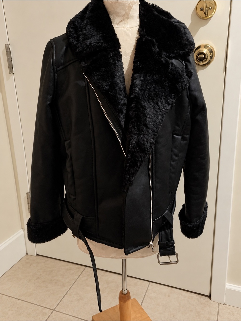 Fashion Nova Black Faux Leather Shearling Jacket